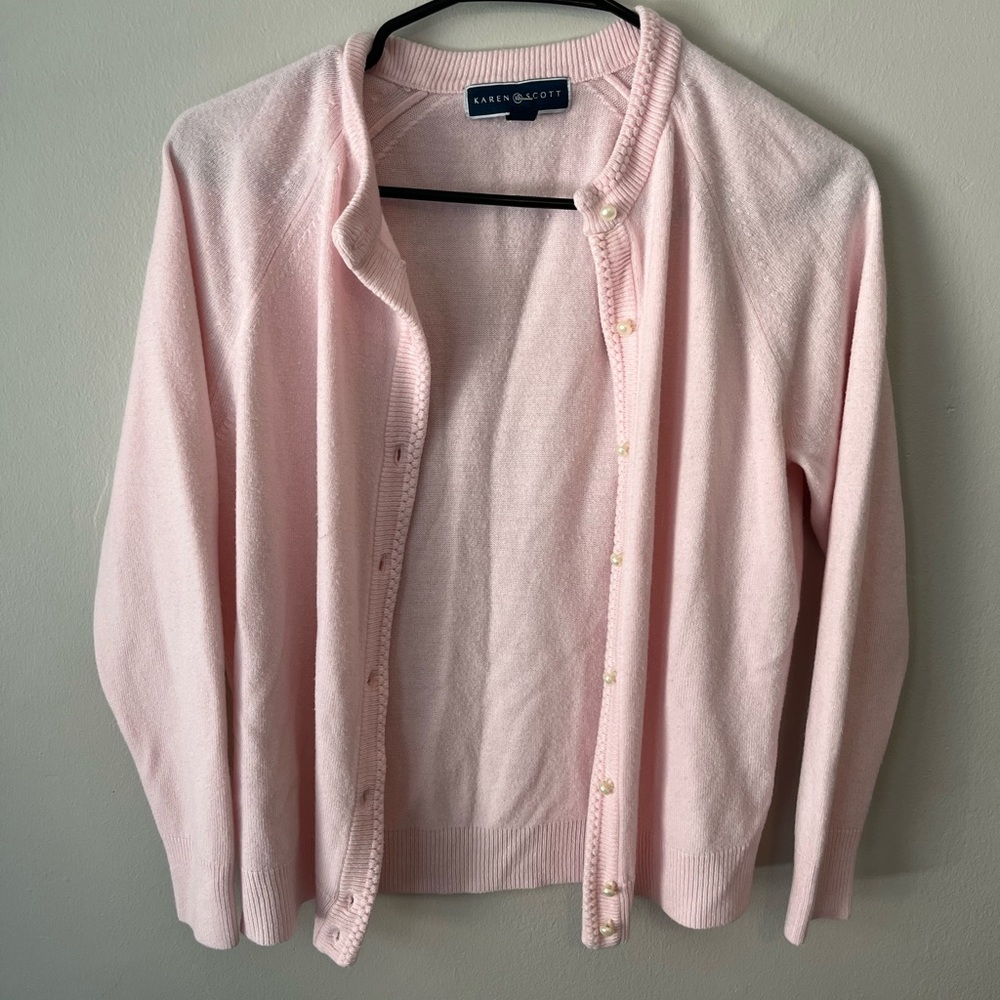 Karen Scott Light Pink Cardigan Sweater